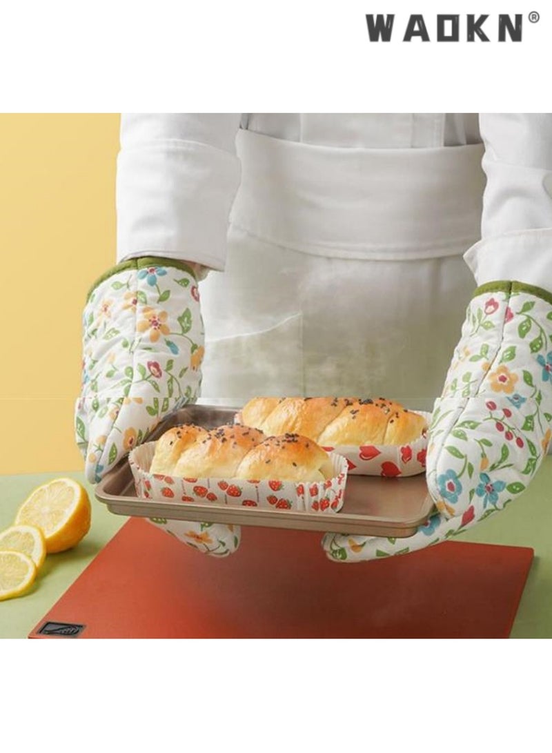 WAOKN Floral Oven Mitts,Heat-Resistant Gloves, Extra-Thick,Microwave and Oven Use, Handling Hot Trays and Pots, Stylish Kitchen Accessory, Provides Protection Against High Temperatures, Easy to Clean,2 PCS  - Image 5
