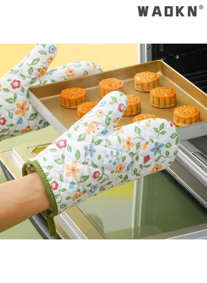 WAOKN Floral Oven Mitts,Heat-Resistant Gloves, Extra-Thick,Microwave and Oven Use, Handling Hot Trays and Pots, Stylish Kitchen Accessory, Provides Protection Against High Temperatures, Easy to Clean,2 PCS  - Image 1