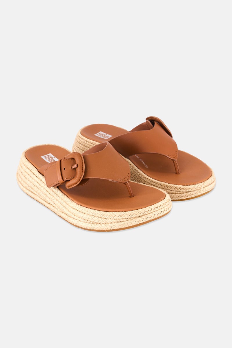 FitFlop صندل نسائي ف-مود إسبادريل قابل للتعديل من الجلد بقاعدة مسطحة وأصابع مكشوفة، بني - Image 1