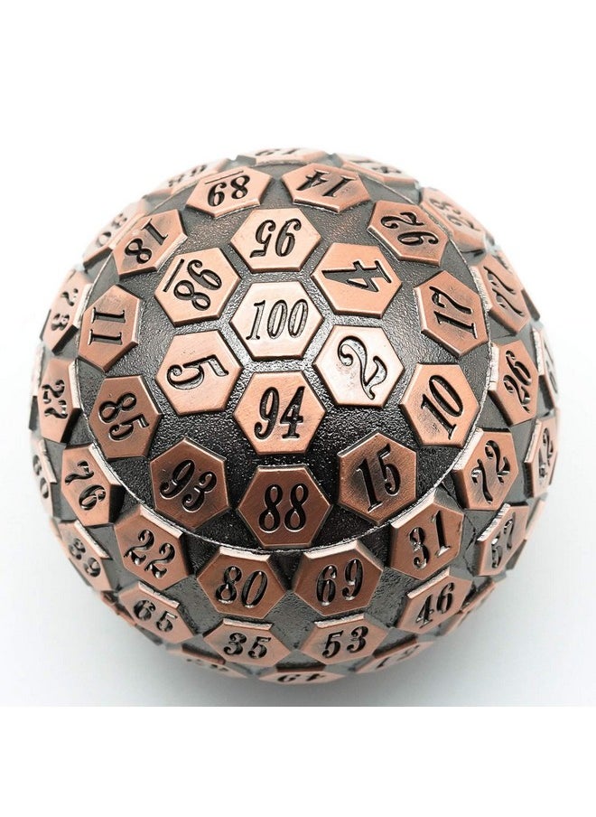 cusdie D100 Dnd Metal Dice 100 Sided Giant Metal Dice Single D100 Polyhedral Dice With Metal Case And Dice Bag For Rpgs (Ancient Copper)  - Image 1