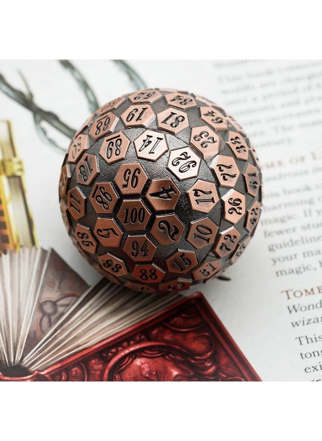 cusdie D100 Dnd Metal Dice 100 Sided Giant Metal Dice Single D100 Polyhedral Dice With Metal Case And Dice Bag For Rpgs (Ancient Copper)  - Image 4
