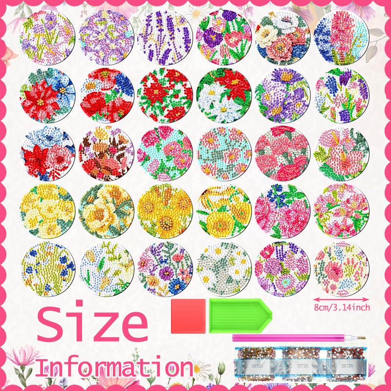 Copkim 30 Pcs Diamond Art Magnets Refrigerator Easy Art Kits Fridge Diamond Painting Magnets Stickers for Adults DIY Home Decors Flower Butterfly(Flower Dots) - Image 4