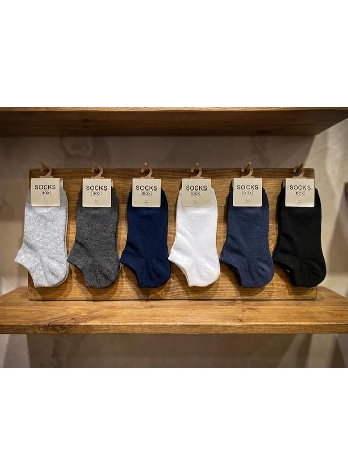 6-pack Socks Box Men's Short Socks, Multi-Colored Half Towel Socks, Cotton and Spandex, Casual Daily Ankle Design - Image 3