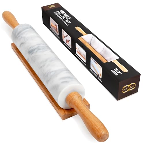 Kafoor 167 Inches Marble Rolling Pin for Baking with Wooden Handles Wooden Cradle Rolling Pin for making Pizza Dough Tortillas Dough Roller for Pasta Cookie Pie Crust and More - Image 1