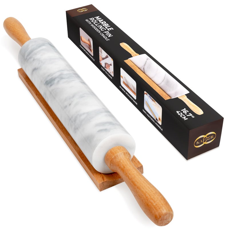 Kafoor 167 Inches Marble Rolling Pin for Baking with Wooden Handles Wooden Cradle Rolling Pin for making Pizza Dough Tortillas Dough Roller for Pasta Cookie Pie Crust and More - Image 2