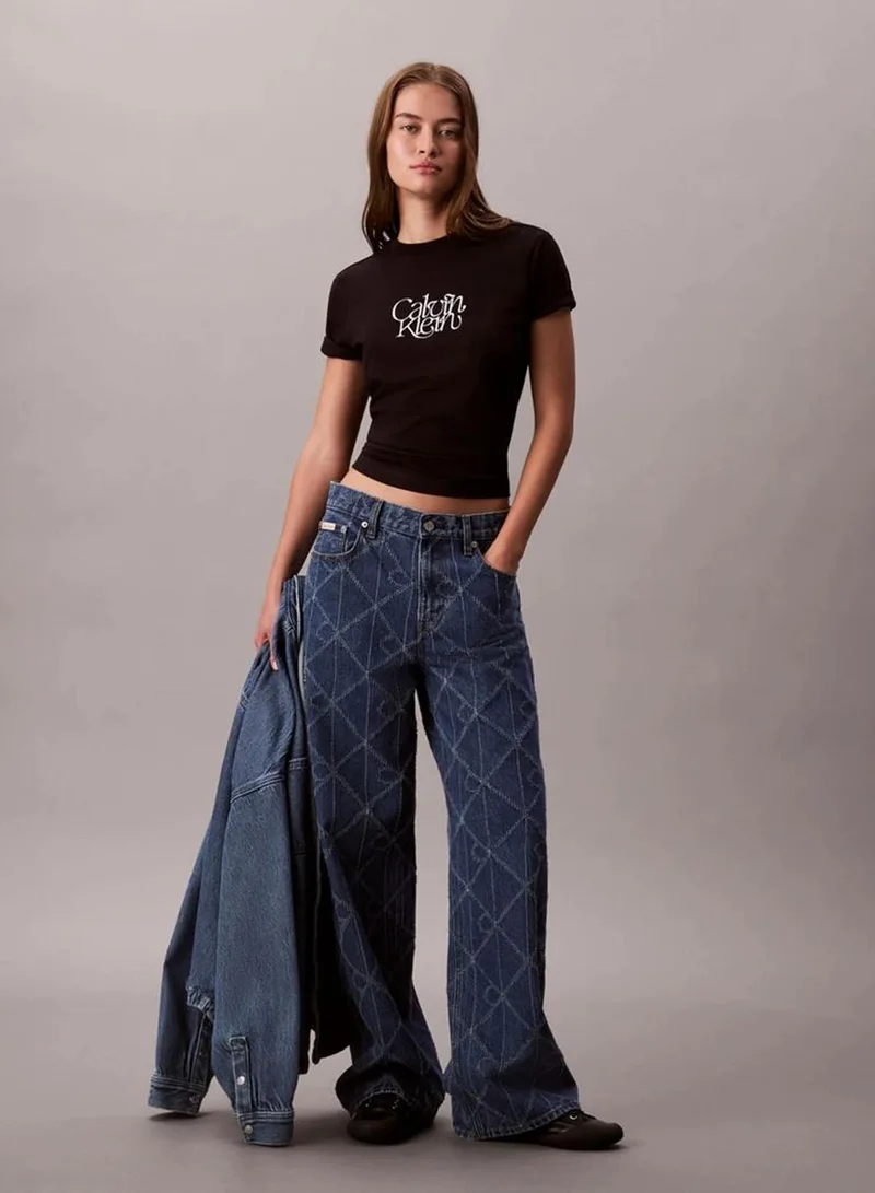 Calvin Klein Jeans black Script Logo Graphic Slim T-Shirt for Women | Best Price UAE