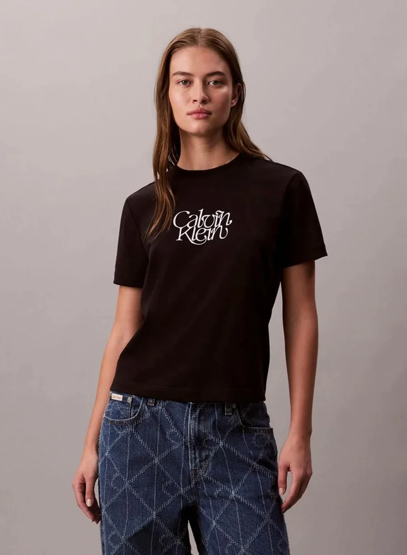 Calvin Klein Jeans black Script Logo Graphic Slim T-Shirt for Women | Best Price UAE