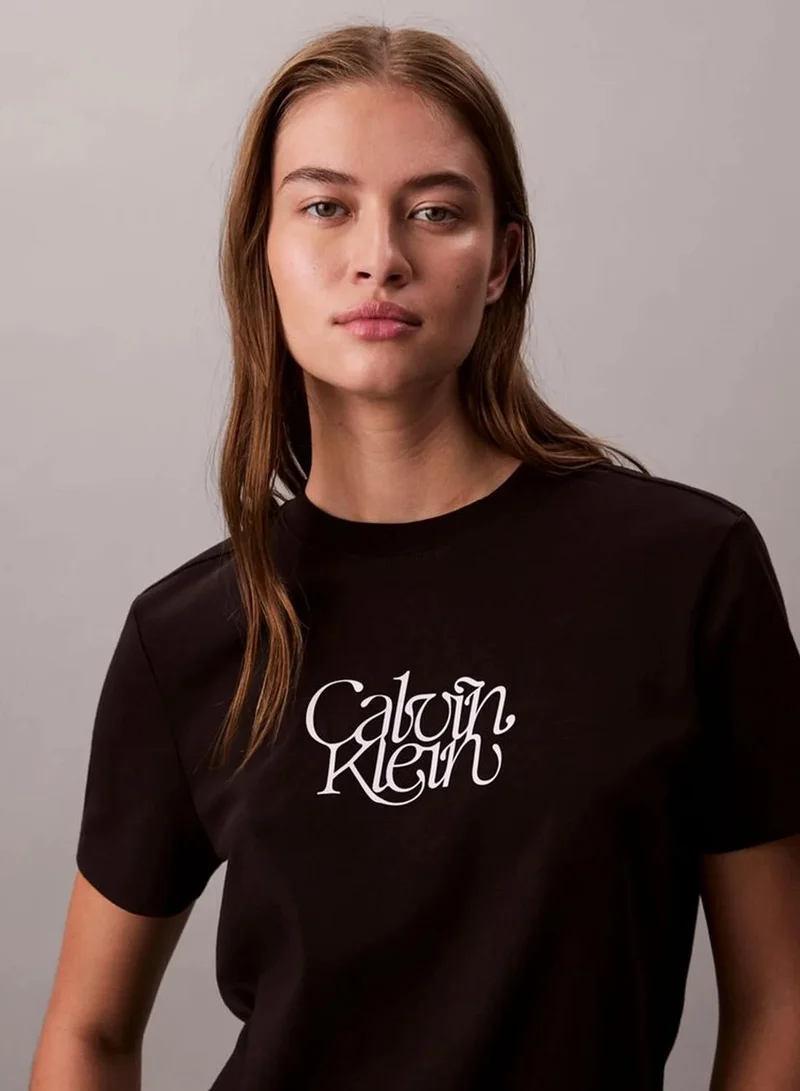 Calvin Klein Jeans black Script Logo Graphic Slim T-Shirt for Women | Best Price UAE