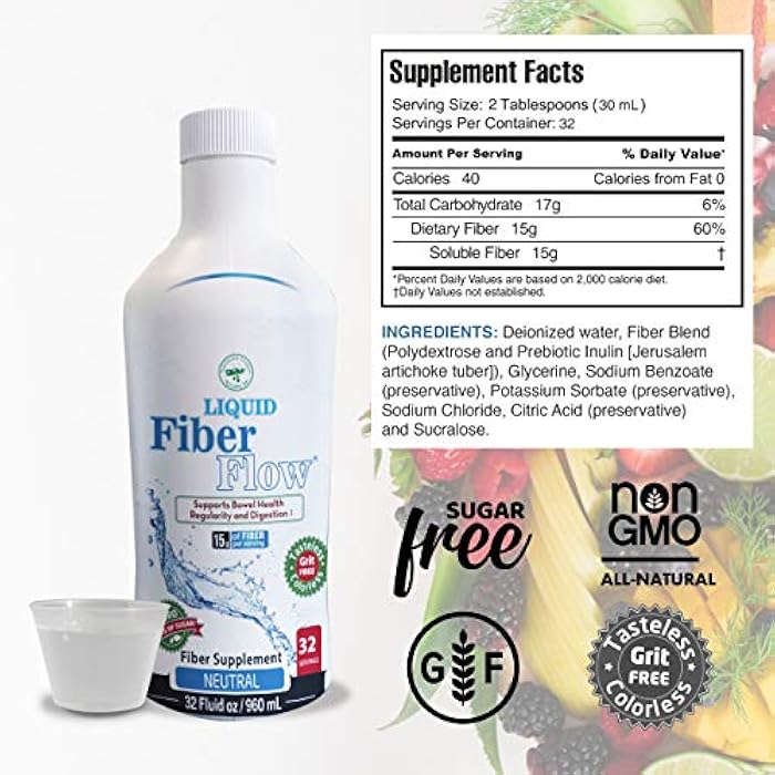 Nutritional Designs Liquid Fiber Supplement, Sugar-Free Prebiotic Inulin Fiber, Fiber Drink Mix, Natural Bowel Regularity Drink for Healthy Intestinal Balance (32 oz Bottle, Neutral) - Image 3