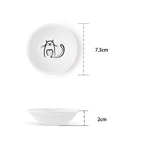 XinHuiGY Cute Cat Ceramic Side Sauce Dishes Mini Round shape Seasoning Dish, Sushi Soy Dipping Bowl,Serving Saucers Dishe,Meow Porcelain Small Tea Bag Holder Set of 6 (Round) - Image 4