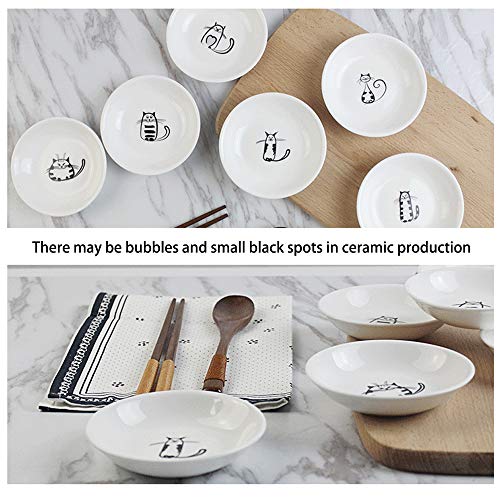 XinHuiGY Cute Cat Ceramic Side Sauce Dishes Mini Round shape Seasoning Dish, Sushi Soy Dipping Bowl,Serving Saucers Dishe,Meow Porcelain Small Tea Bag Holder Set of 6 (Round) - Image 3