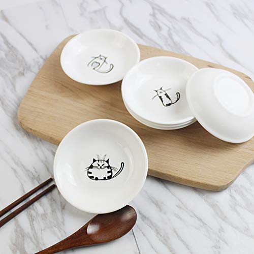 XinHuiGY Cute Cat Ceramic Side Sauce Dishes Mini Round shape Seasoning Dish, Sushi Soy Dipping Bowl,Serving Saucers Dishe,Meow Porcelain Small Tea Bag Holder Set of 6 (Round) - Image 5