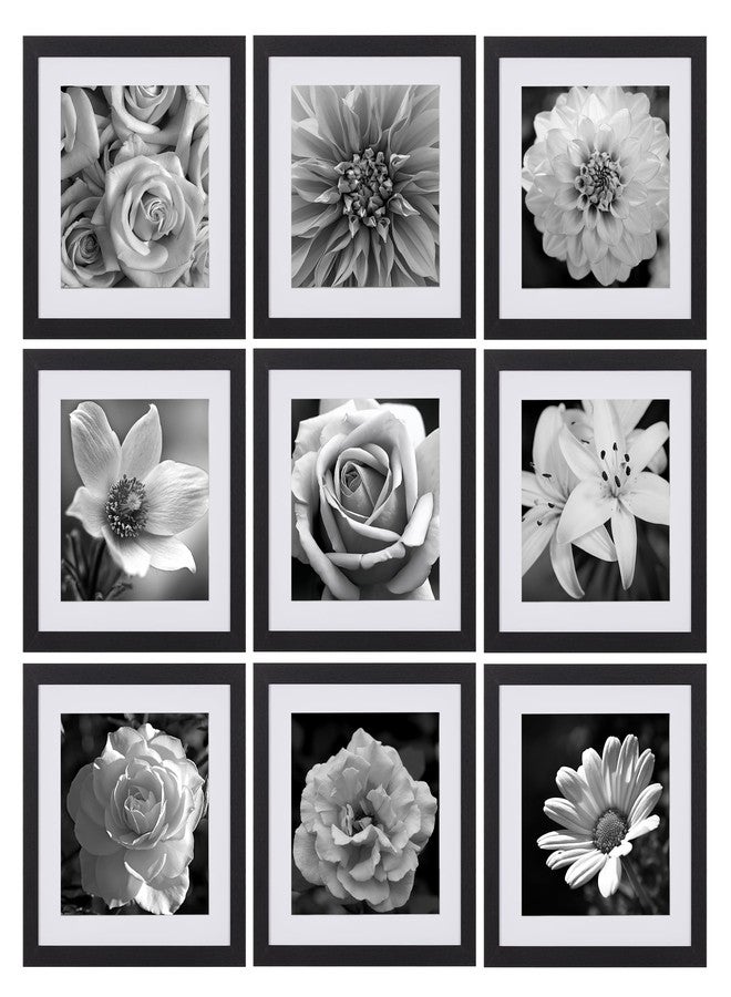 eletecpro 10x10 Picture Frames 9 Pack, Black Gallery Wall Frame Set, Display Pictures 8x8 with Mat or 10x10 without, Classic Collage Photo Frames for Gallery Wall, Square Home Decor - Image 1