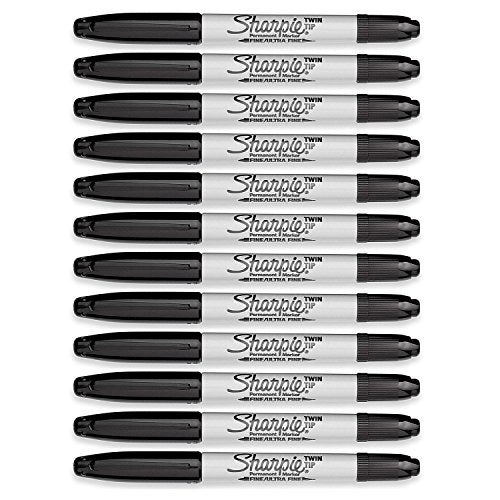 Sharpie TwinTip Permanent Markers Ultra Fine and Fine Point 12Count Black - Image 1