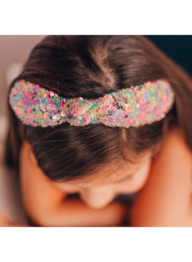 FROG SAC FROG SAC Sequin Knot Headband for Girls, Rainbow Knotted Hair Bands Accessories for Kids, Sparkly Iridescent Little Girl Headbands, Cute Fashion Hairbands for Tweens Stocking Stuffers for Children - Image 3