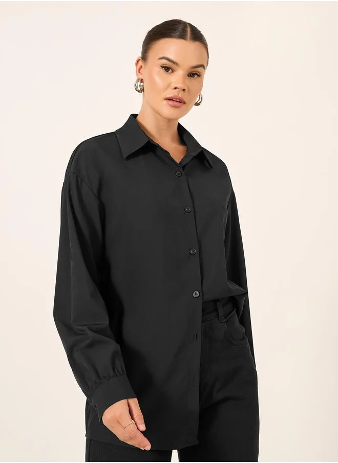 تايك تو Take Two Solid Button Front Long Sleeve Shirt