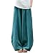IXIMO Womens Casual Cotton Linen Baggy Pants with Elastic Waist Relax Fit Lantern Trousers Blue L - Image 2