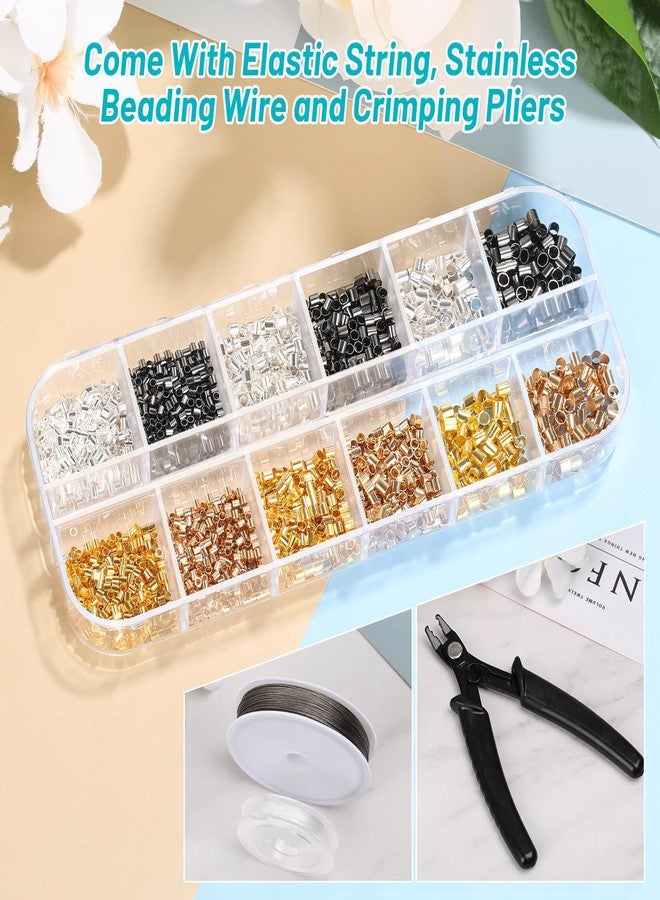 Audab Crimp Tubes for Jewelry Making, 2200 Pieces Jewelry Crimp Beads with Crimping Pliers, Elastic Bracelet String and Bracelet Beading Wire for Bracelet Earring Necklace(3 Sizes, 4 Colors) - Image 4