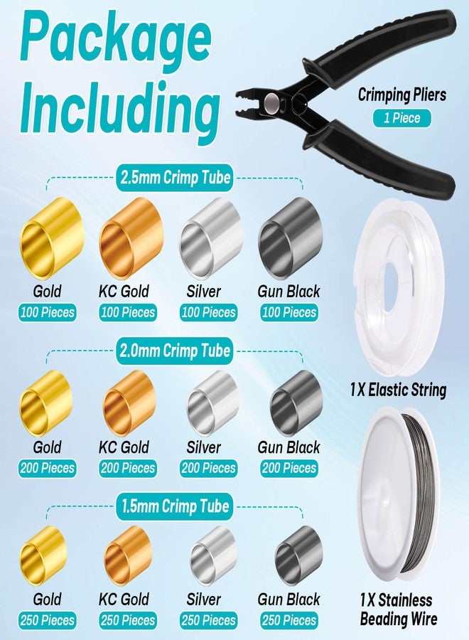 Audab Crimp Tubes for Jewelry Making, 2200 Pieces Jewelry Crimp Beads with Crimping Pliers, Elastic Bracelet String and Bracelet Beading Wire for Bracelet Earring Necklace(3 Sizes, 4 Colors) - Image 2
