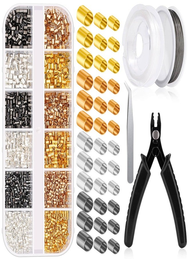 Audab Crimp Tubes for Jewelry Making, 2200 Pieces Jewelry Crimp Beads with Crimping Pliers, Elastic Bracelet String and Bracelet Beading Wire for Bracelet Earring Necklace(3 Sizes, 4 Colors) - Image 1