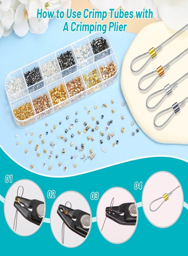 Audab Crimp Tubes for Jewelry Making, 2200 Pieces Jewelry Crimp Beads with Crimping Pliers, Elastic Bracelet String and Bracelet Beading Wire for Bracelet Earring Necklace(3 Sizes, 4 Colors) - Image 5