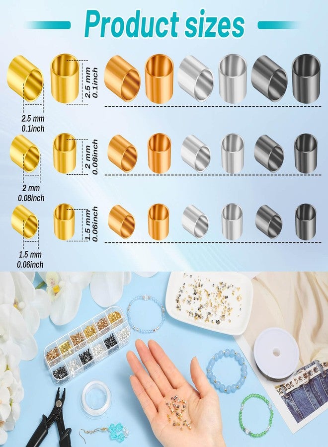 Audab Crimp Tubes for Jewelry Making, 2200 Pieces Jewelry Crimp Beads with Crimping Pliers, Elastic Bracelet String and Bracelet Beading Wire for Bracelet Earring Necklace(3 Sizes, 4 Colors) - Image 3