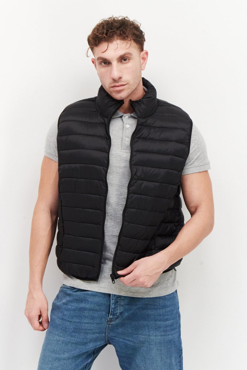 French Connection Men Solid Puffer Vest, Matte Black - Image 1