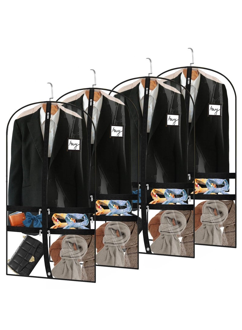 سيوسي أكياس ملابس لتعليق الملابس، 38.6 بوصة، عبوة من 4 قطع لتخزين الملابس اليومية، حقيبة أزياء رقص للأطفال، شفافة مع 5 جيوب بسحاب للملابس والقمصان والمعاطف والفساتين - Image 1