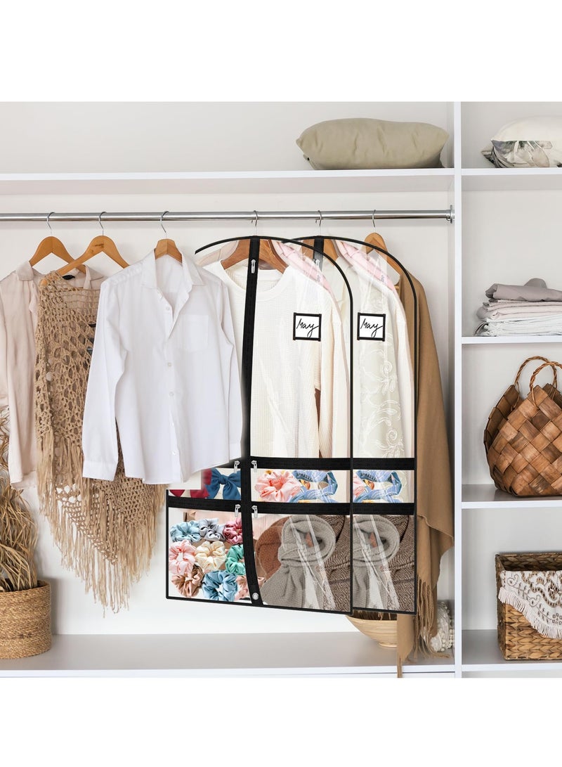 سيوسي أكياس ملابس لتعليق الملابس، 38.6 بوصة، عبوة من 4 قطع لتخزين الملابس اليومية، حقيبة أزياء رقص للأطفال، شفافة مع 5 جيوب بسحاب للملابس والقمصان والمعاطف والفساتين - Image 2