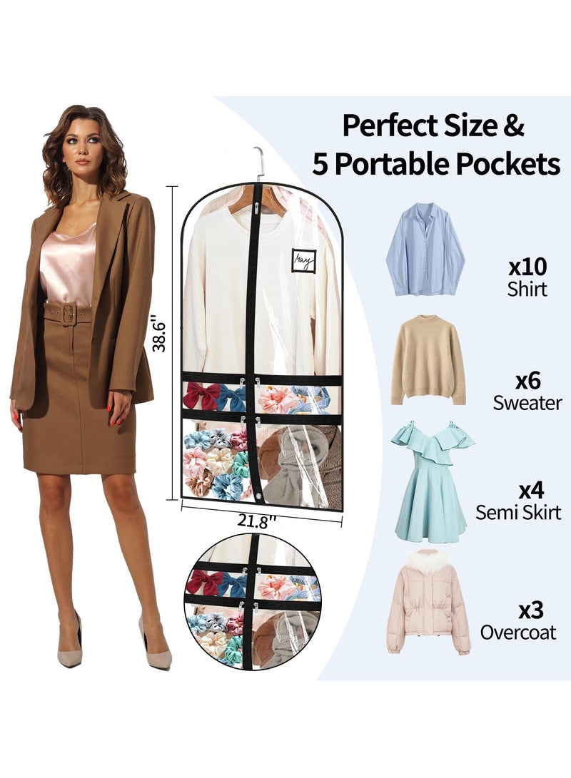 سيوسي أكياس ملابس لتعليق الملابس، 38.6 بوصة، عبوة من 4 قطع لتخزين الملابس اليومية، حقيبة أزياء رقص للأطفال، شفافة مع 5 جيوب بسحاب للملابس والقمصان والمعاطف والفساتين - Image 3