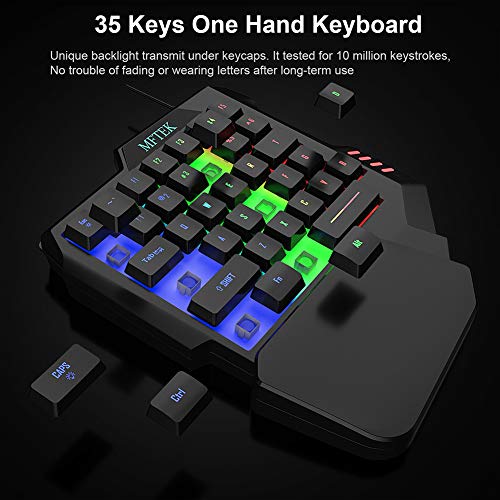 MFTEK One Hand Gaming Keyboard and Mouse Combo, RGB Rainbow Backlit One-Handed Mechanical Feeling Keyboard with Wrist Rest Support, USB Wired Keyboard Mouse and Mouse Pad Set for PC PS4 Gamer - Image 4