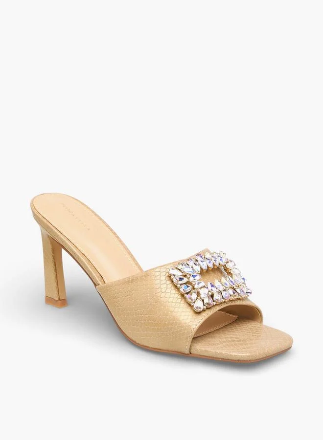 Flora Bella By Shoexpress GOLD Women Embellished Cone Heel Sandals for Women | Best Price UAE