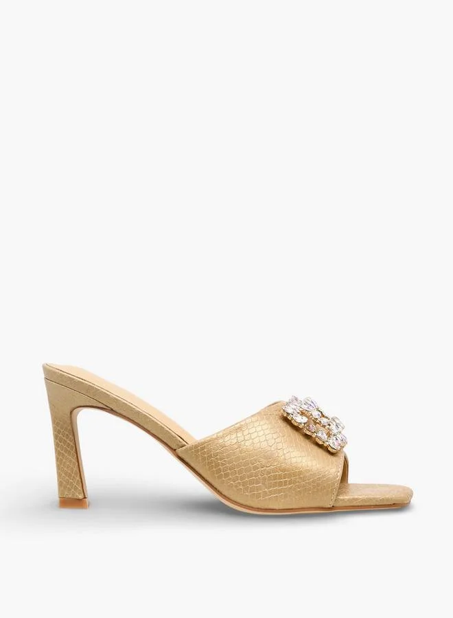 Flora Bella By Shoexpress GOLD Women Embellished Cone Heel Sandals for Women | Best Price UAE