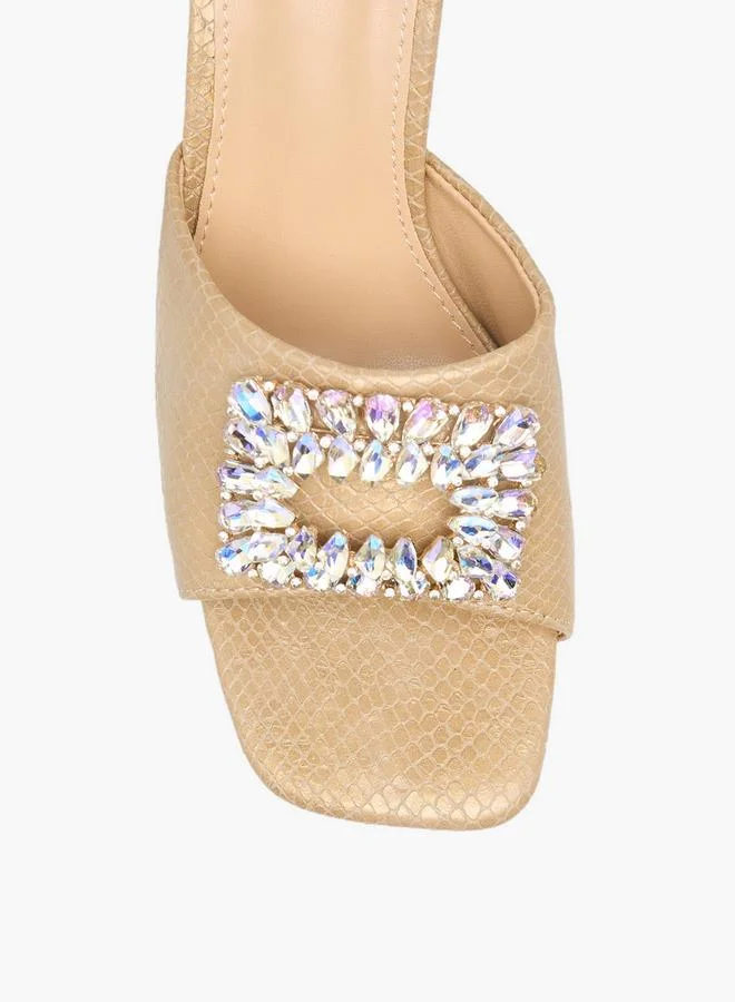Flora Bella By Shoexpress GOLD Women Embellished Cone Heel Sandals for Women | Best Price UAE