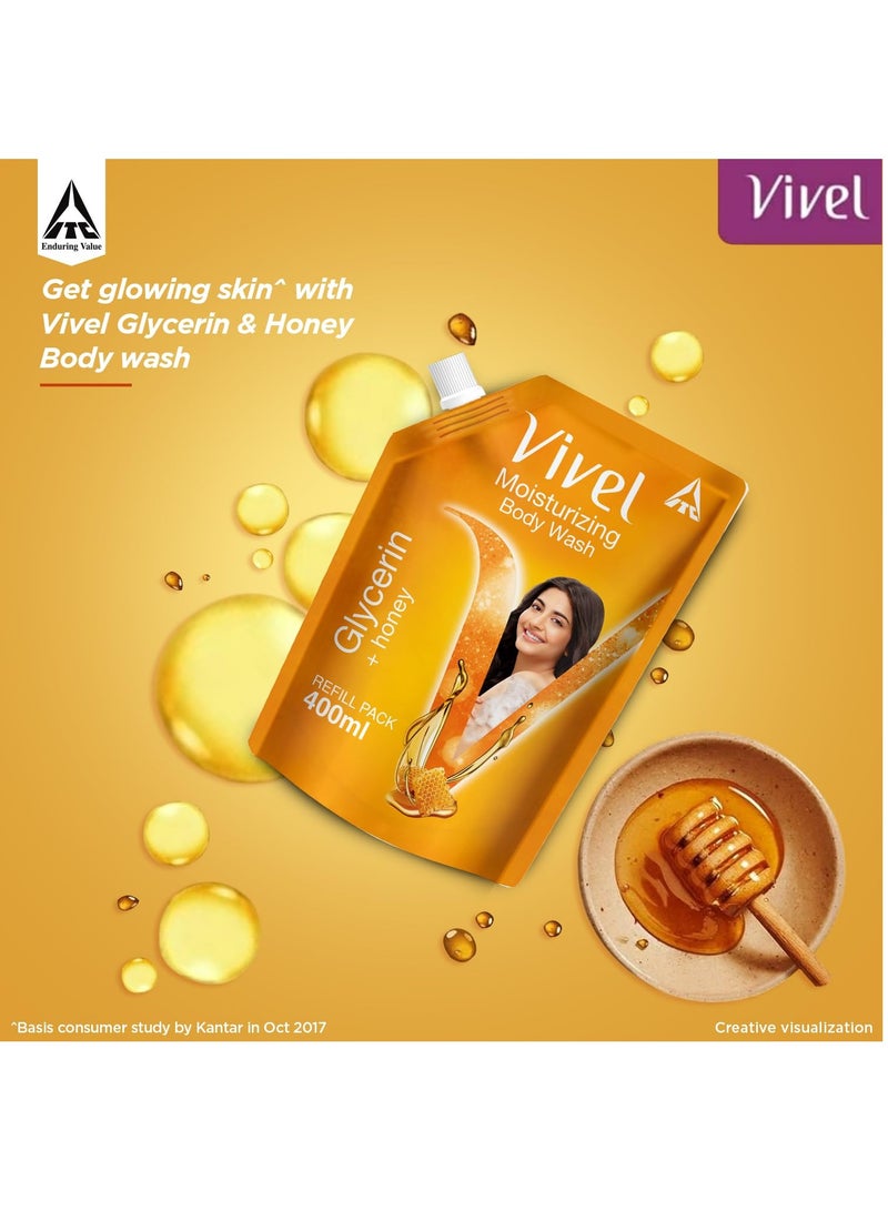 Vivel Body Wash Glycerin and Honey Moisturizing Shower Gel 400ml Liquid Refill Pouch Pack for Women and Men for Glowing and Moisturised Skin Refill Pouch All Skin Types - Image 3