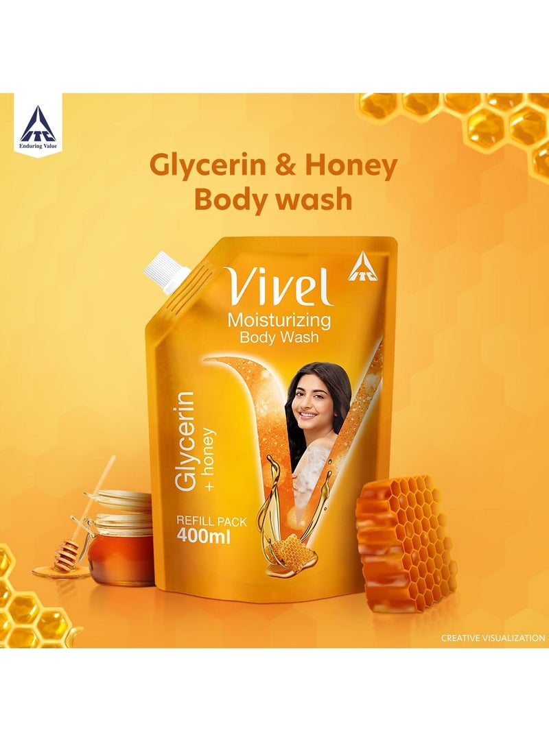 Vivel Body Wash Glycerin and Honey Moisturizing Shower Gel 400ml Liquid Refill Pouch Pack for Women and Men for Glowing and Moisturised Skin Refill Pouch All Skin Types - Image 2