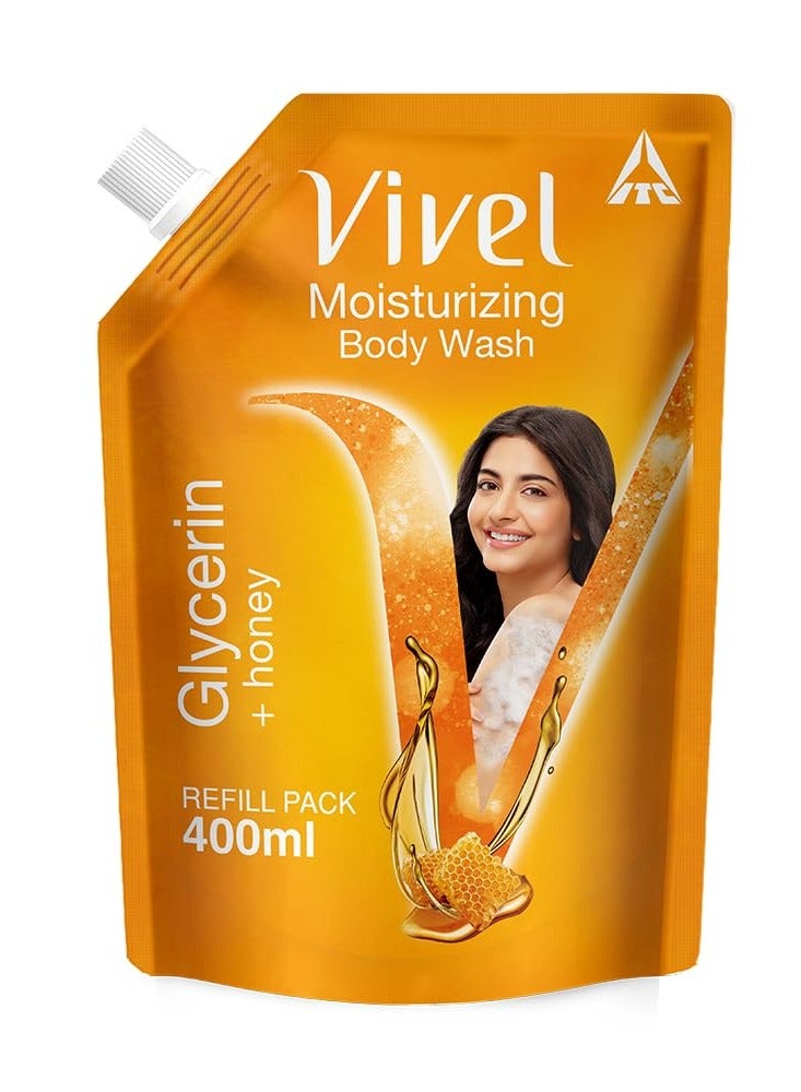 Vivel Body Wash Glycerin and Honey Moisturizing Shower Gel 400ml Liquid Refill Pouch Pack for Women and Men for Glowing and Moisturised Skin Refill Pouch All Skin Types - Image 1