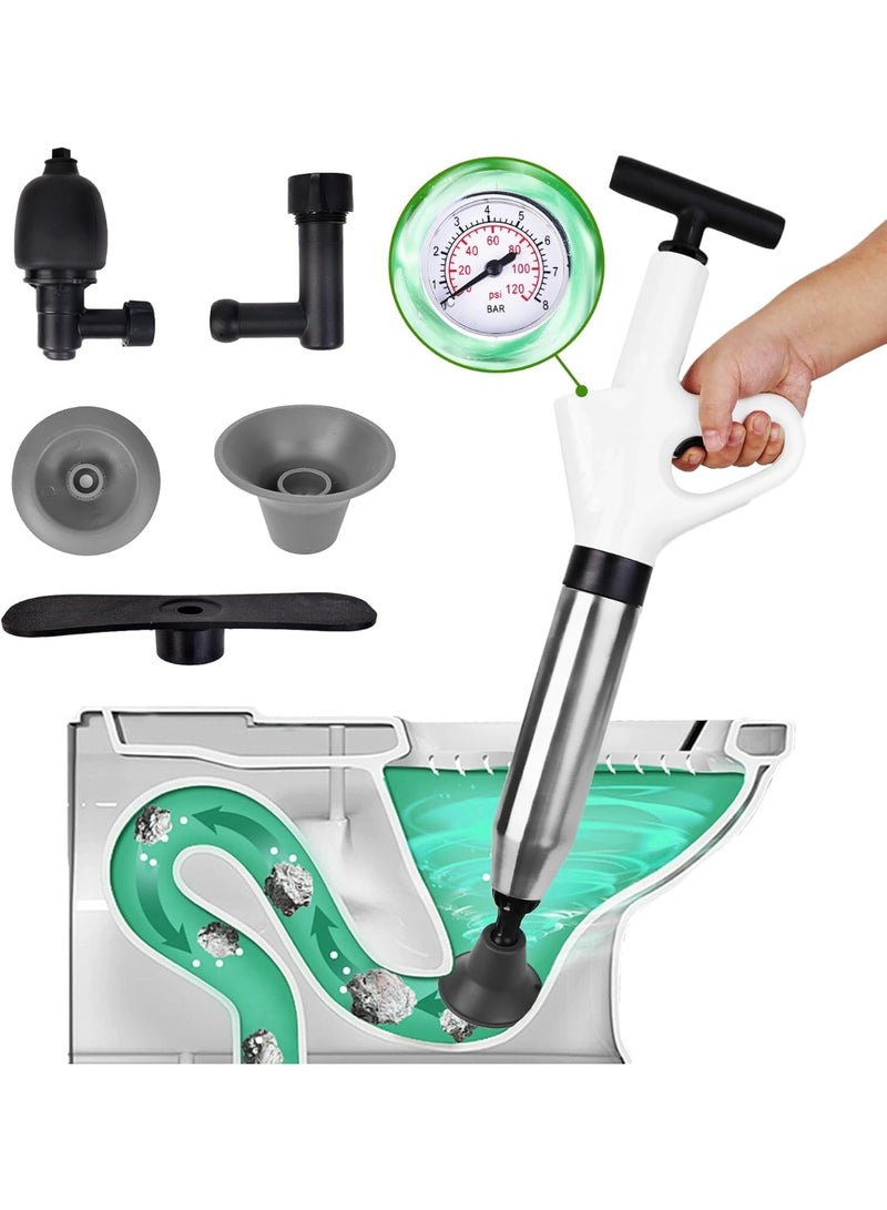 Relex Toilet Plunger, Stainless Steel Toilet Clog Remover, High-Pressure Air Drain Blaster with Real-Time Barometer Powerful Drain Snake Sink Plunger Plumbing Tools, Plungers for Sink, Floor, Kitchen Tube - Image 1