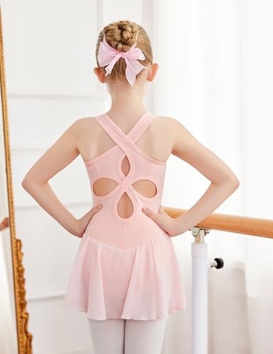 Arshiner Kid Girls Hollow Back Ballet Leotard with Skirt Sleeveless Dance Dresses - Image 3