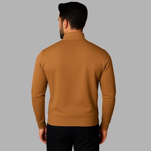 Mack Jonney Men’s Fleece Half-Zip Beige Color High Neck Sweatshirt | Warm & Stylish Winter Wear -M4385 - Image 4