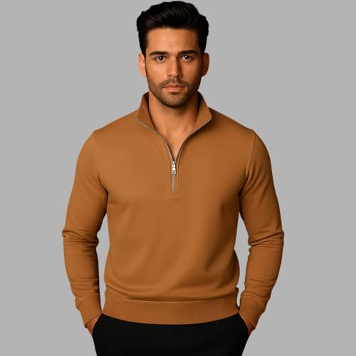 Mack Jonney Men’s Fleece Half-Zip Beige Color High Neck Sweatshirt | Warm & Stylish Winter Wear -M4385 - Image 2
