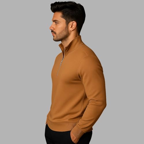 Mack Jonney Men’s Fleece Half-Zip Beige Color High Neck Sweatshirt | Warm & Stylish Winter Wear -M4385 - Image 3