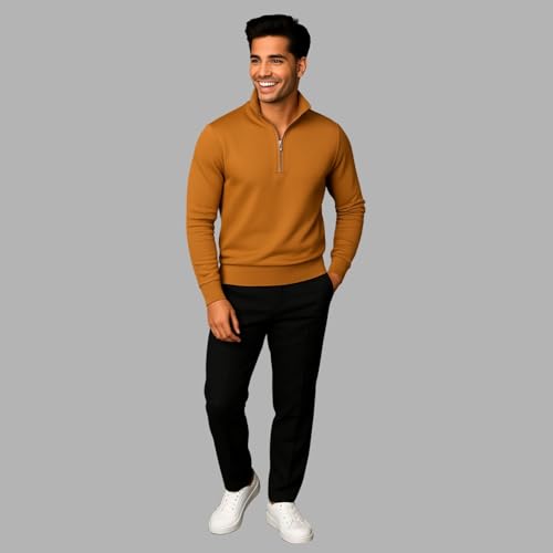 Mack Jonney Men’s Fleece Half-Zip Beige Color High Neck Sweatshirt | Warm & Stylish Winter Wear -M4385 - Image 5