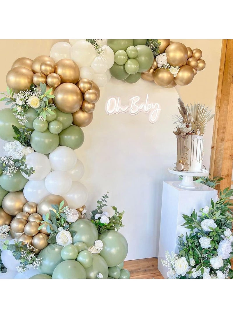 62Pcs Sage Green Gold Balloon Kit,12Inch Sage Green and Gold Confetti Balloons,Metallic Gold Party Balloon with Ribbon for Birthday Party,Baby Shower Decoration,Wedding,Graduation,Eucalyptus Party - Image 2
