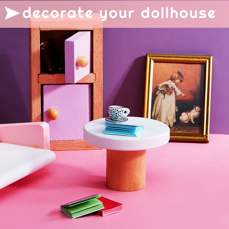 Sumind 4 Pieces Miniature Books with 8 Pcs Pencils and 2 Pcs Clipboards Mini House Decoration Accessories Coloring House Play Set for Miniature Room, DIY Crafting(Simple Style) - Image 3