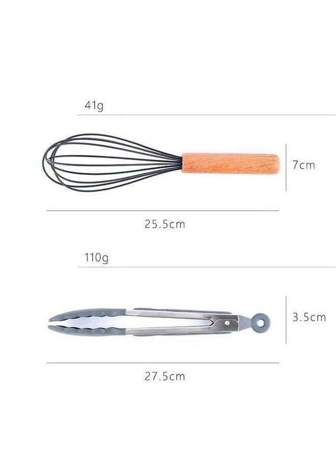 Hanayo 19 Pcs Knife and Kitchenware Set Kitchen Cooking Utensils Set Heat-resistant Silicone Tool Set with Wooden Handle Non-Stick Spoon Spatula Cooking Kitchen Tool Set(Grey) - Image 5