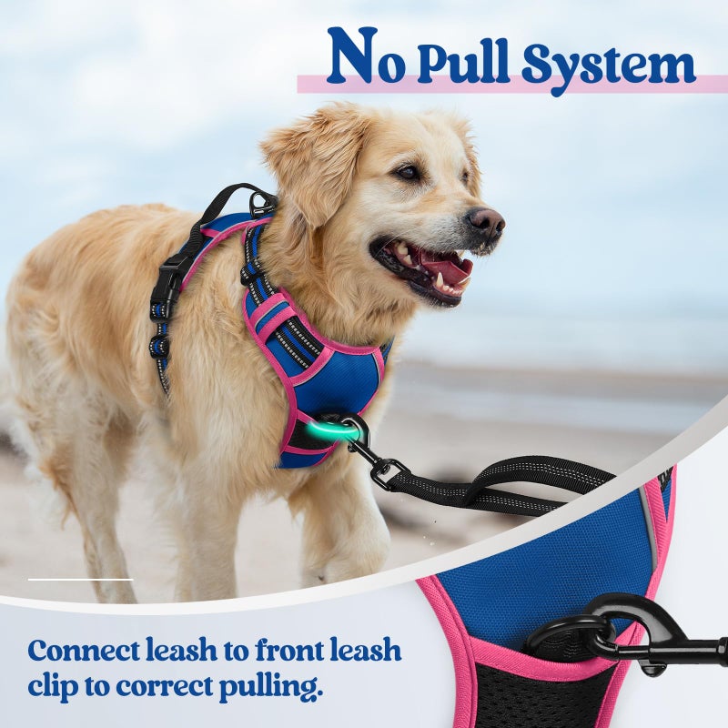 rabbitgoo Dog Harness No Pull with 2 Leash Clips, Adjustable Soft Padded, Reflective Oxford No Choke Pet Vest with Easy Control Handle for Large Dogs, Blue & Hot Pink, L - Image 5