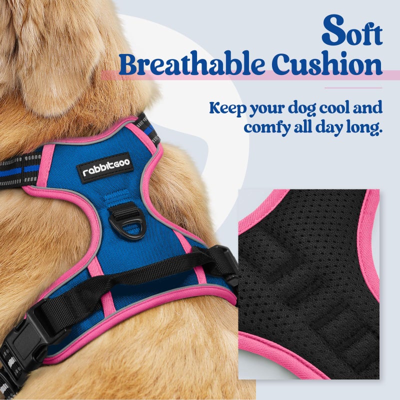 rabbitgoo Dog Harness No Pull with 2 Leash Clips, Adjustable Soft Padded, Reflective Oxford No Choke Pet Vest with Easy Control Handle for Large Dogs, Blue & Hot Pink, L - Image 2