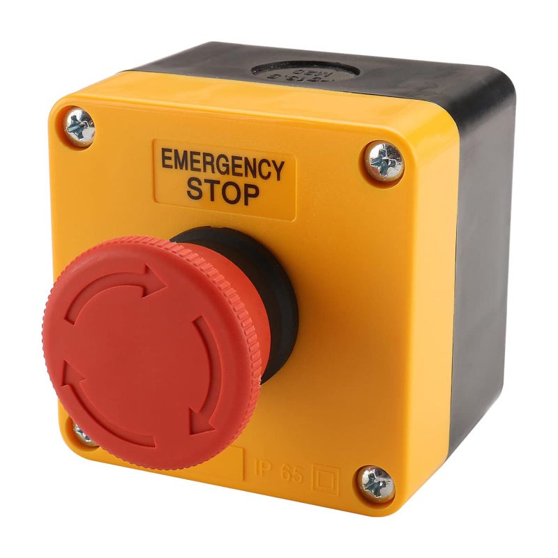 Baomain Red Sign Emergency Stop Switch 660V Weatherproof Push Button Switch with Box