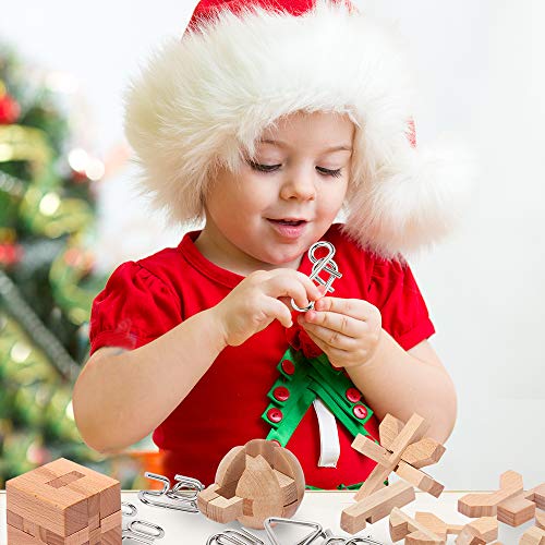 LESONG Brain Teasers Metal and Wooden Puzzles for Kids and Adults 9 Pack, Mind, IQ, and Logic Test and Handheld Disentanglement Games, 3D Coil Cast Wire Chain and Durable Wood Educational Toys - Image 2